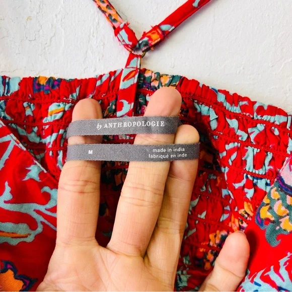 Anthropologie Red Floral Marina Sleep Jumpsuit Romper Medium - Picture 4 of 14